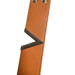 Tan V-Shaped Wide Leather Cuff Bracelet Snap Closure